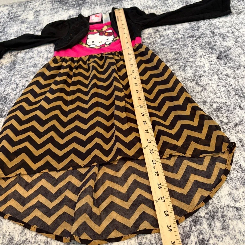 Hello Kitty Girls Pink Black‎ Chevron High-Low Dress Long Sleeve Shrug Sz XS 4/5